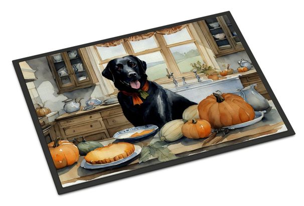 Black Lab Fall Kitchen Pumpkins Doormat Front Door Mat Indoor Outdoor Rugs For Entryway, Non Slip Washable Low Pile, 24H X 36W_maomaolike.com
