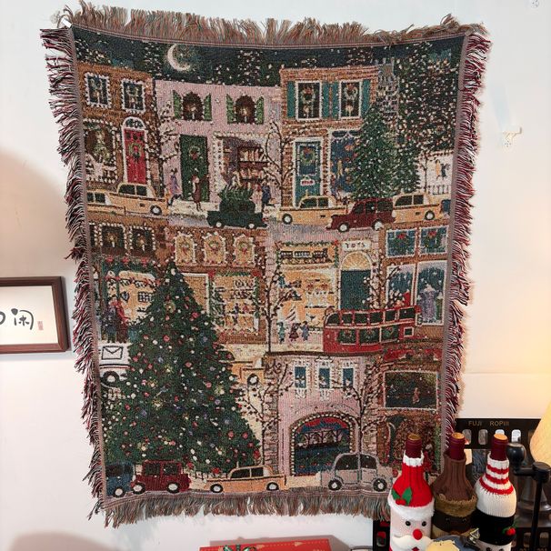 Merry Christmas Atmosphere Small Blanket Room Decoration Tapestry Hanging Cloth Cover_maomaolike.com