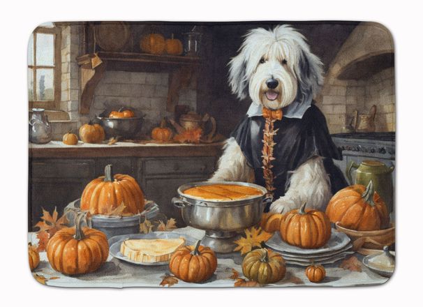 Old English Sheepdog Fall Kitchen Pumpkins Memory Foam Kitchen Mat Machine Washable Anti-Fatigue Mat Cushion Comfort Bath Mat Or Kitchen Rug_maomaolike.com