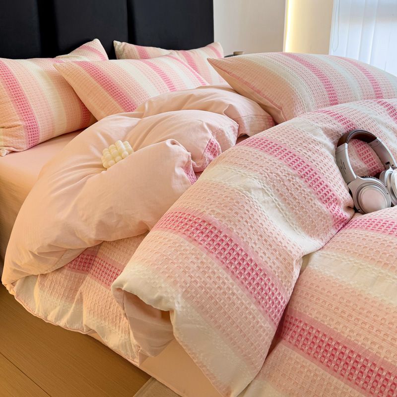 Wholesale INS Nordic Style Simple Pure Four-Piece Set Gradient Waffle Jacquard Full Cotton Apartment Homestay Bedding_maomaolike.com