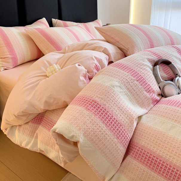 Wholesale INS Nordic Style Simple Pure Four-Piece Set Gradient Waffle Jacquard Full Cotton Apartment Homestay Bedding_maomaolike.com