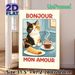 French Café Themed Cat Painting Poster, Warm-toned Vintage Cartoon Poster, Charming Design With Calico Cat, Coffee And Crepe, Cozy French Vibe Decor_maomaolike.com