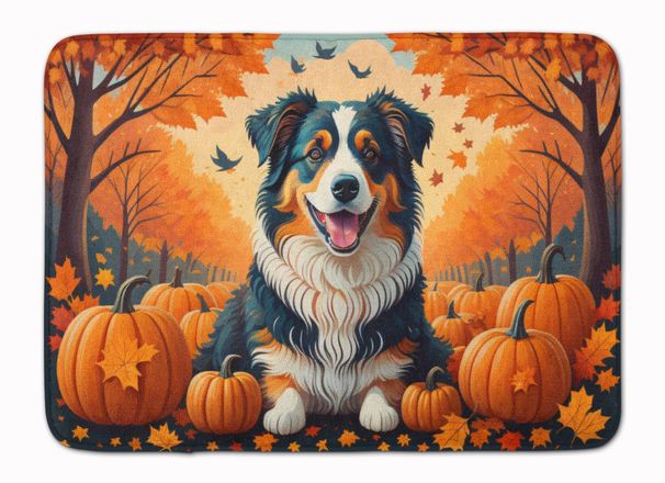 Australian Shepherd Terrier Fall Memory Foam Kitchen Mat Machine Washable Anti-Fatigue Mat Cushion Comfort Bath Mat Or Kitchen Rug_maomaolike.com
