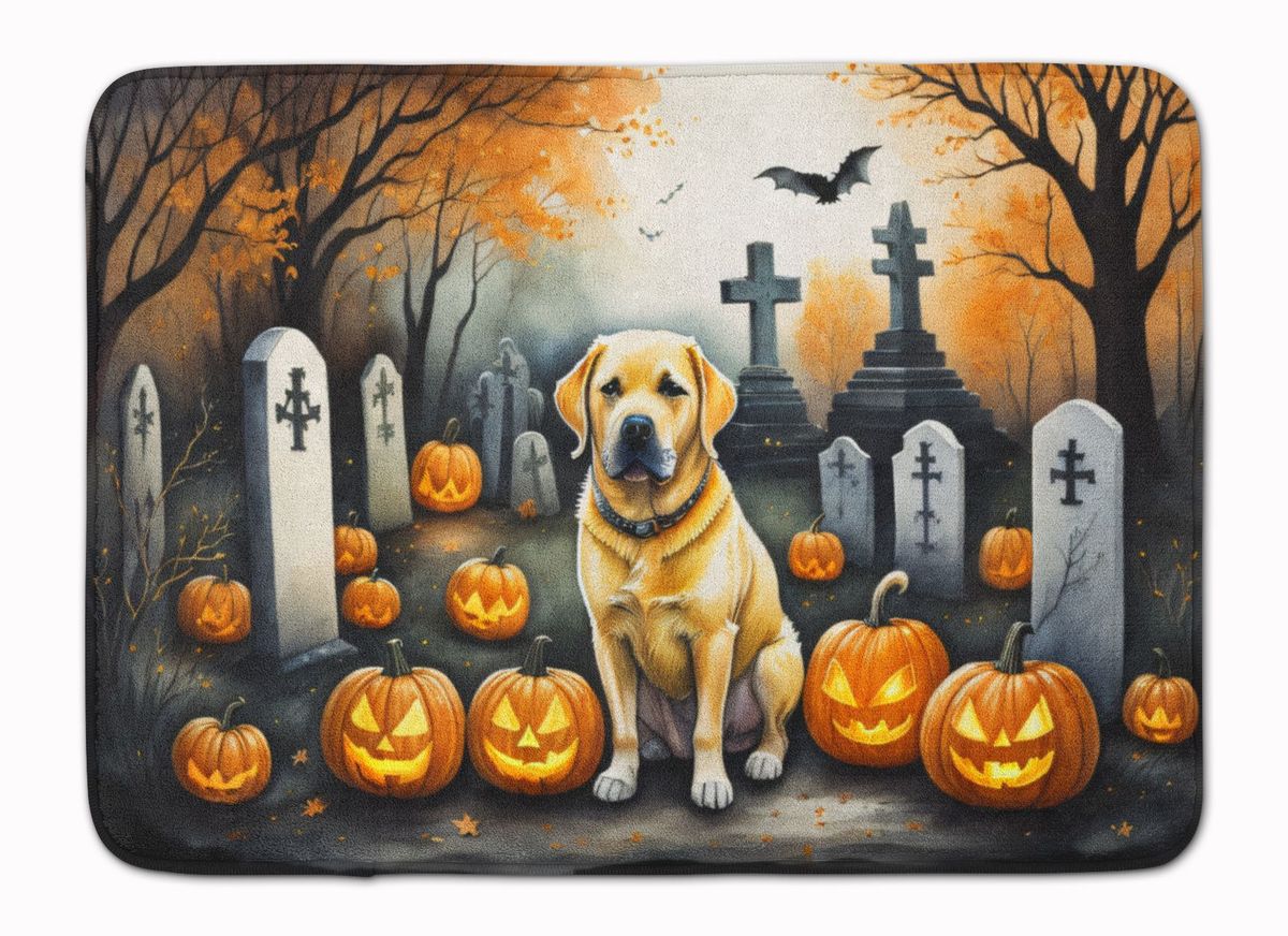 Yellow Labrador Retriever Spooky Halloween Memory Foam Kitchen Mat Machine Washable Anti-Fatigue Mat Cushion Comfort Bath Mat Or Kitchen Rug_maomaolike.com