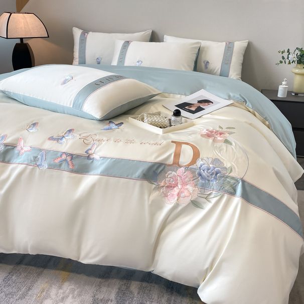 Wholesale Korean Light Luxury Embroidered Pure Four-Piece Simple Style Naked Sleep All-Cotton Solid Color 60s Long-Staple Cotton 4_maomaolike.com