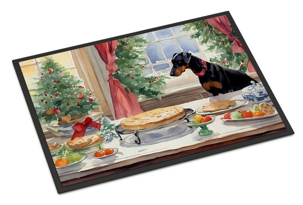 Doberman Pinscher Christmas Cookies Doormat Front Door Mat Indoor Outdoor Rugs For Entryway, Non Slip Washable Low Pile, 24H X 36W_maomaolike.com
