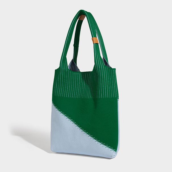 High-End Tote Niche Large Capacity Foldable Lightweight Washable Geometric Triangle Color Block Fly Weave Bag_maomaolike.com
