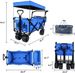 Collapsible Wagon Heavy Duty Folding Wagon Cart With Removable Canopy, 4" Wide Large All Terrain Wheels, Brake, Adjustable Handles,Cooler Bag Utility Carts For Outdoor Garden Beach_maomaolike.com