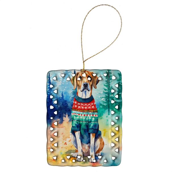 American English Coonhound Christmas Porcelain Ornament Christmas Tree Hanging Decorations For Home Christmas Holiday, Rectangle, Gift, Multicolor_maomaolike.com
