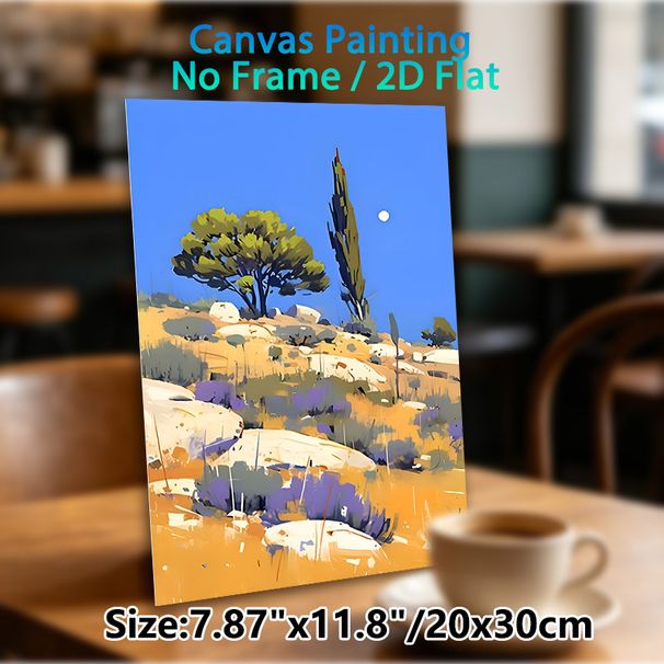 Mediterranean Hillside Painting Poster, Vibrant Stylized Scenery Poster, Sunny Hills With Trees And Rocks Design, Brings Serene Natural Atmosphere_maomaolike.com