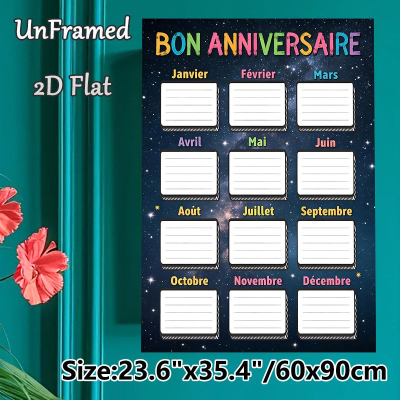 Birthday Tracker Painting Poster, Vibrant Starry-Themed Poster, Practical Design To Record Monthly Birthdays, Ideal For Office Or Community Spaces_maomaolike.com