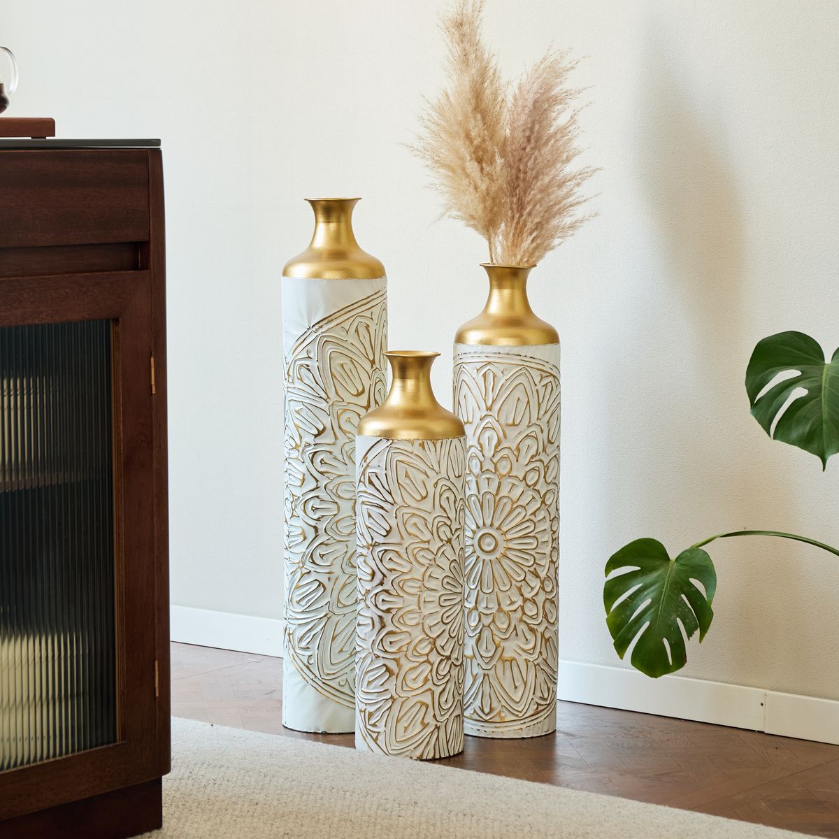 Floor Metal Vase Modern Style Decoration Home Droplet Shaped White Metal Vase 3-piece Set Gorgeous Home Decoration Large Glazed Metal Vase_maomaolike.com