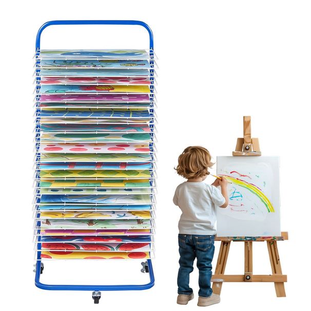 VEVOR Art Drying Rack 25 Removable Shelves Paint Drying Rack With Wheels Blue_maomaolike.com