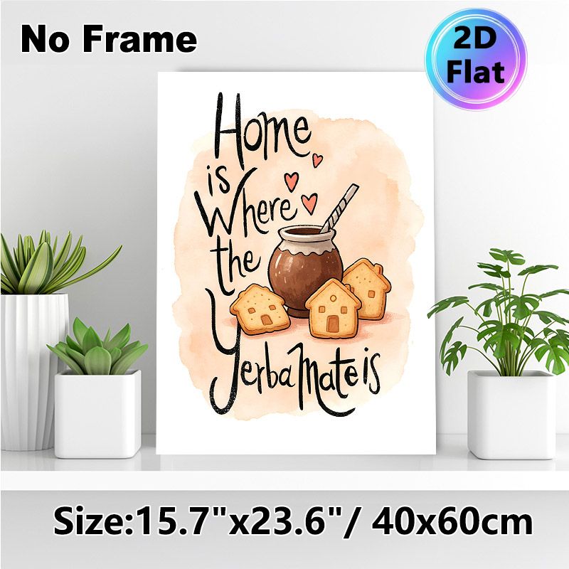 Yerba Mate & Home-themed Painting Poster, Watercolor-style Warm Typography Poster, Cozy Heartwarming Design With Yerba Mate Jar And House-shaped_maomaolike.com