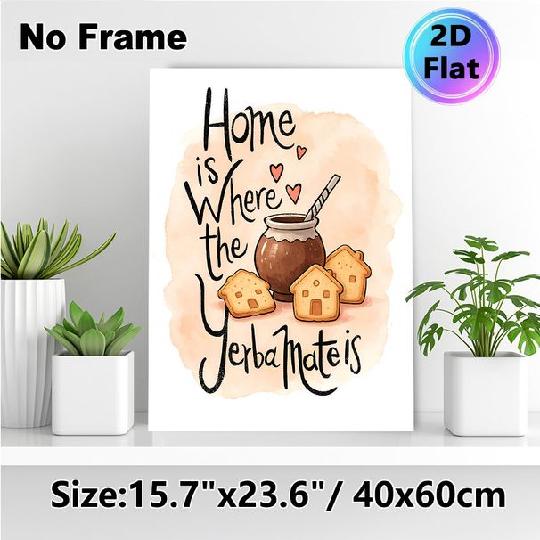 Yerba Mate & Home-themed Painting Poster, Watercolor-style Warm Typography Poster, Cozy Heartwarming Design With Yerba Mate Jar And House-shaped_maomaolike.com