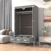 Portable Clothes Closet Rolling Door Wardrobe With Hanging Rack Non-Woven Fabric Storage Organizer With Three Drawer Boxes No-Tool Assembly - 67in*35.4in*17.7in(Gray)_maomaolike.com