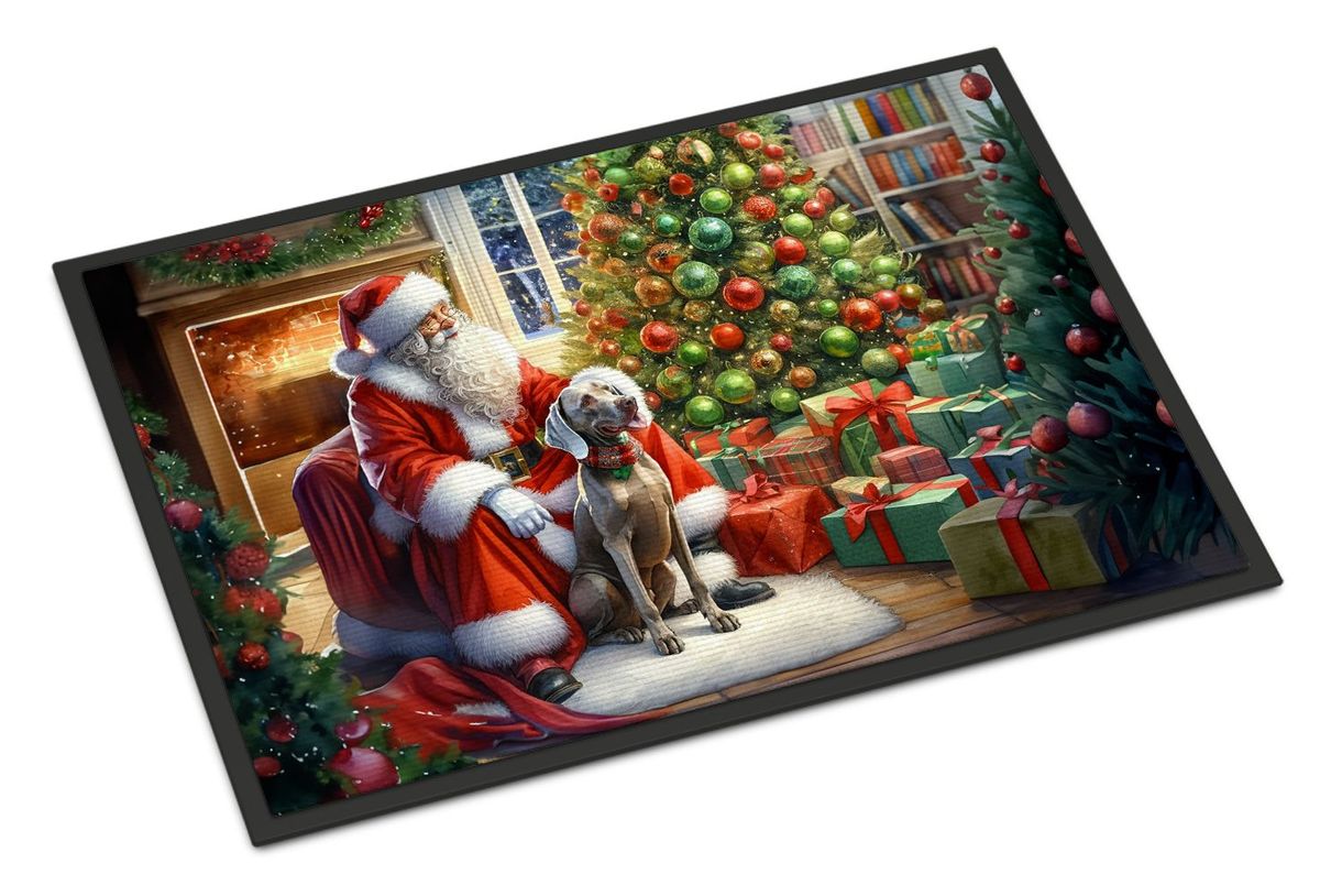 Weimaraner And Santa Claus Doormat Front Door Mat Indoor Outdoor Rugs For Entryway, Non Slip Washable Low Pile, 24H X 36W_maomaolike.com