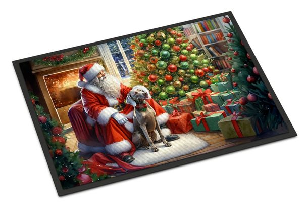 Weimaraner And Santa Claus Doormat Front Door Mat Indoor Outdoor Rugs For Entryway, Non Slip Washable Low Pile, 24H X 36W_maomaolike.com