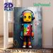 Robot With Headphones Painting Poster, Vibrant Graffiti-style Poster, Colorful Worn Robot With Puzzle-pattern Torso, Unique Artistic Wall Decor For_maomaolike.com