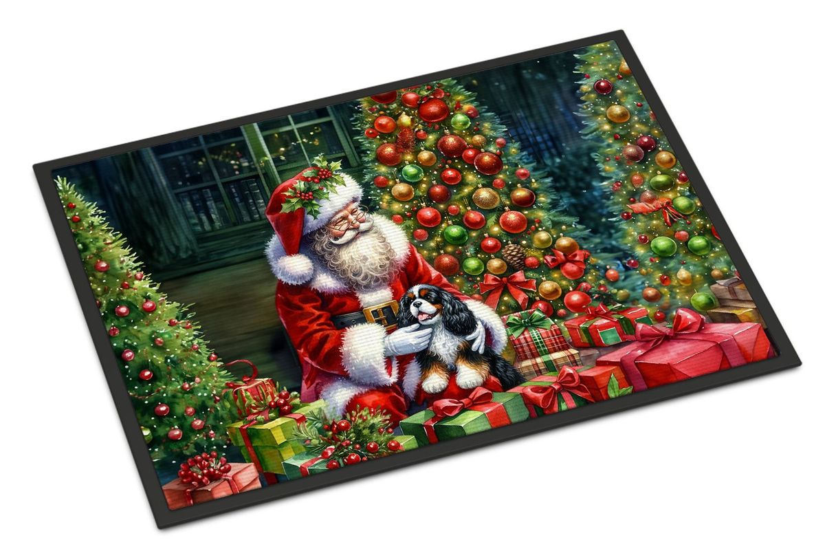 Cavalier Spaniel And Santa Claus Doormat Front Door Mat Indoor Outdoor Rugs For Entryway, Non Slip Washable Low Pile, 24H X 36W_maomaolike.com