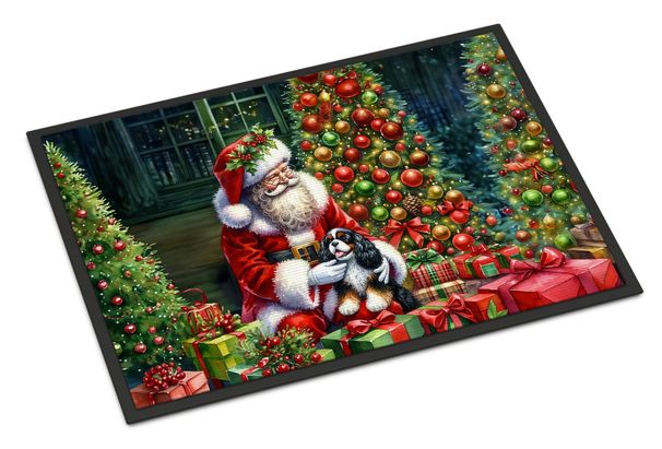 Cavalier Spaniel And Santa Claus Doormat Front Door Mat Indoor Outdoor Rugs For Entryway, Non Slip Washable Low Pile, 24H X 36W_maomaolike.com