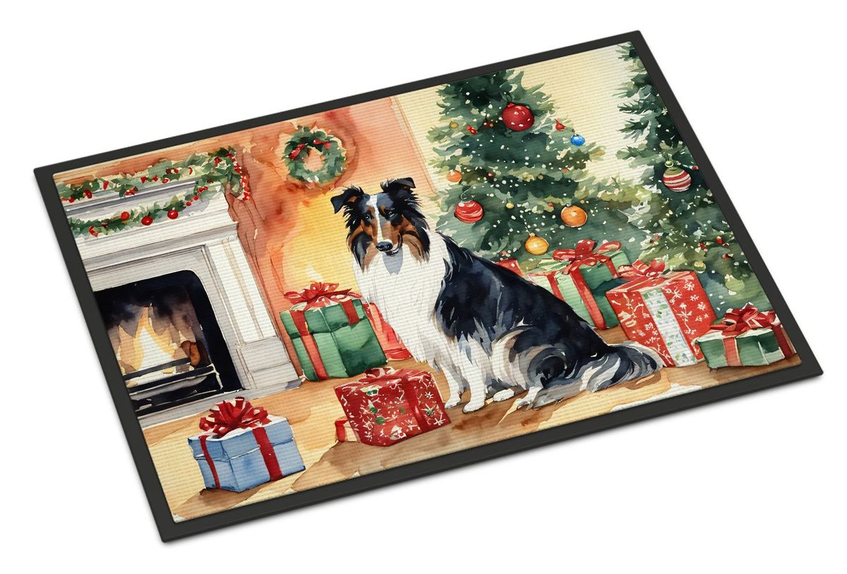 Collie Cozy Christmas Doormat Front Door Mat Indoor Outdoor Rugs For Entryway, Non Slip Washable Low Pile, 24H X 36W_maomaolike.com