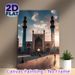 Islamic Mosque Painting Poster, Warm-toned Vintage Sunlit Mosque Square Poster, Exquisite Architectural Details Ideal For Living Room, Study Or_maomaolike.com