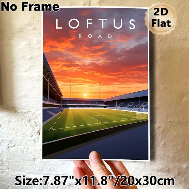 Loftus Road Football Stadium Painting Poster, Vibrant Sunset Stylized Stadium Scene Poster, Eye-catching Sports-themed Decor Ideal For Home, Game Room_maomaolike.com