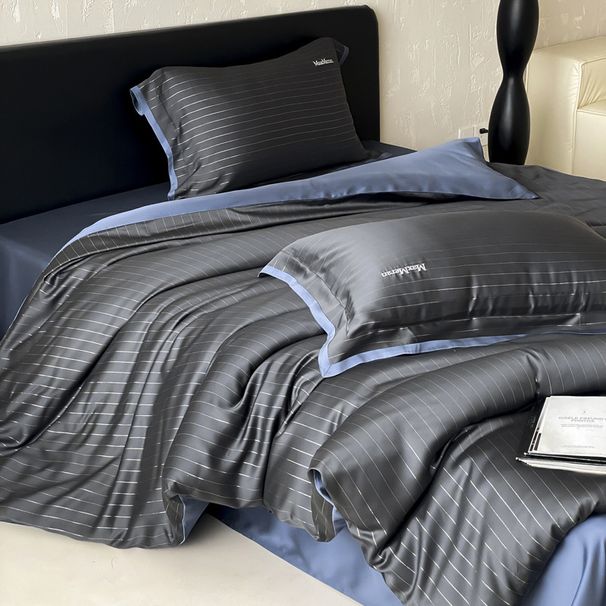 Wholesale Nordic Light Luxury 60s Lenzing Tencel Four-Piece Summer Simple Naked Sleep Striped Silver Silk Cool Feel 4-Piece Set_maomaolike.com