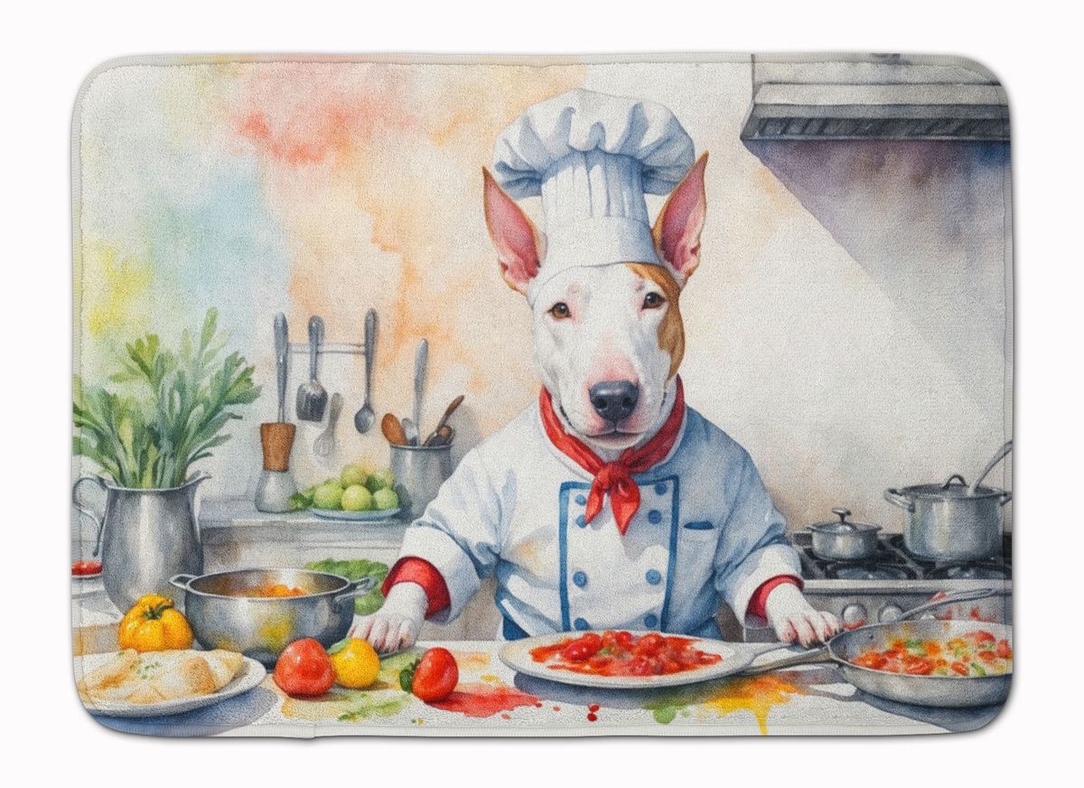 Bull Terrier The Chef Memory Foam Kitchen Mat Machine Washable Anti-Fatigue Mat Cushion Comfort Bath Mat Or Kitchen Rug_maomaolike.com