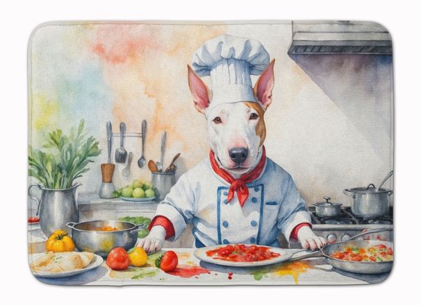 Bull Terrier The Chef Memory Foam Kitchen Mat Machine Washable Anti-Fatigue Mat Cushion Comfort Bath Mat Or Kitchen Rug_maomaolike.com