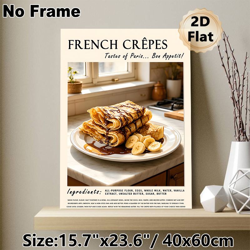 French Crêpes Painting Poster, Warm-toned Cozy Kitchen Food Scene Poster, Delightful Culinary-themed Decor Ideal For Kitchen And Dining Area_maomaolike.com