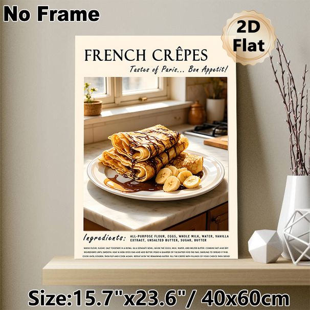 French Crêpes Painting Poster, Warm-toned Cozy Kitchen Food Scene Poster, Delightful Culinary-themed Decor Ideal For Kitchen And Dining Area_maomaolike.com