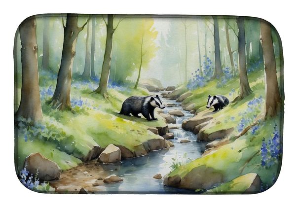 Woodland Spring Badgers Dish Drying Mat Absorbent Dish Drying Mat Pad For Kitchen Counter Dish Drainer Mat For Countertop, 14 X 21", Multicolor_maomaolike.com