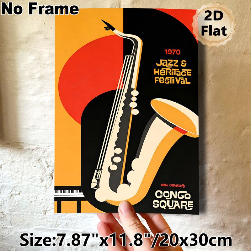 Jazz Saxophone Themed Painting Poster, Vintage Retro Bold Graphic Jazz Festival Scene Poster, Artistic Musical Decor Suitable For Living Room, Music_maomaolike.com