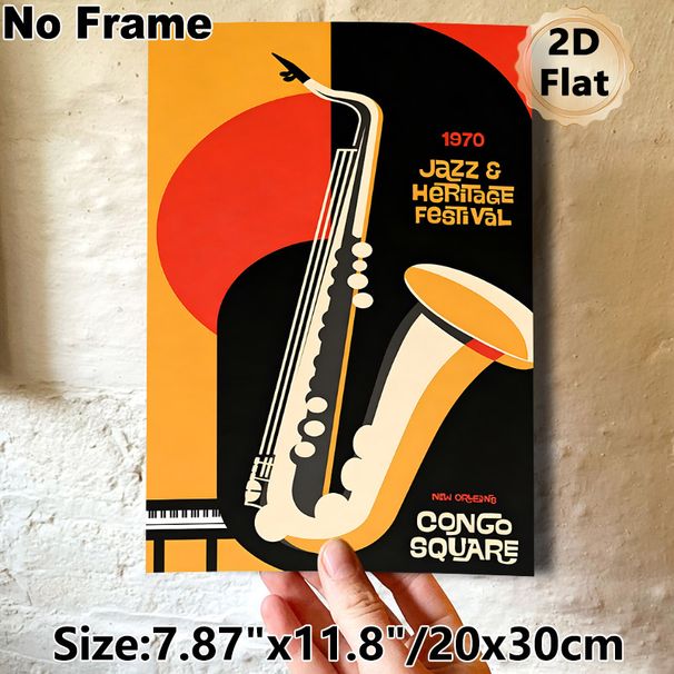 Jazz Saxophone Themed Painting Poster, Vintage Retro Bold Graphic Jazz Festival Scene Poster, Artistic Musical Decor Suitable For Living Room, Music_maomaolike.com