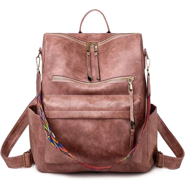 Women Backpack Purse Fashion Leather Designer Ladies Convertible School College Shoulder Bags With Colorful Strap, Pink_maomaolike.com