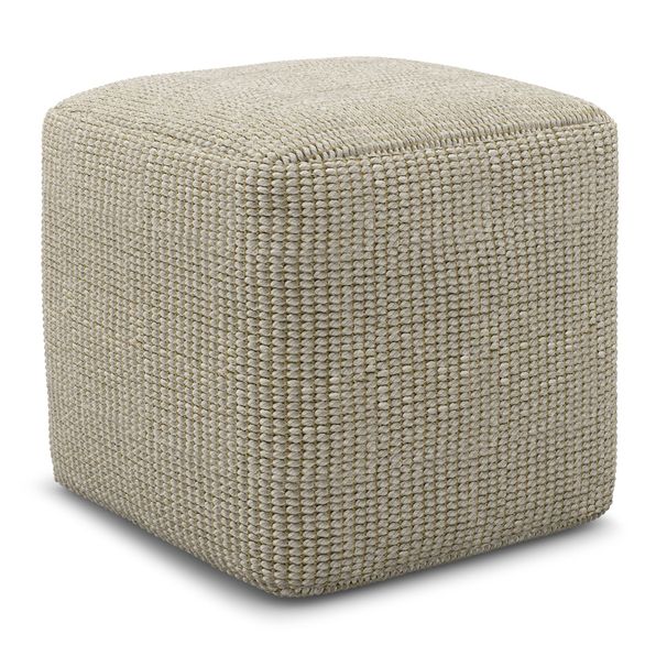 Zelma Square Woven Pouf For Indoor And Outdoor Use - Cream And Natural_maomaolike.com
