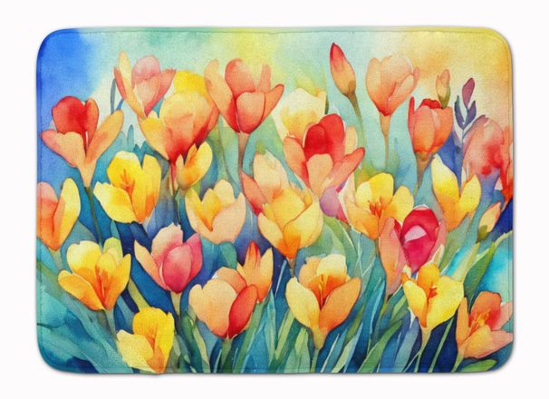 Freesias In Watercolor Memory Foam Kitchen Mat Machine Washable Anti-Fatigue Mat Cushion Comfort Bath Mat Or Kitchen Rug_maomaolike.com