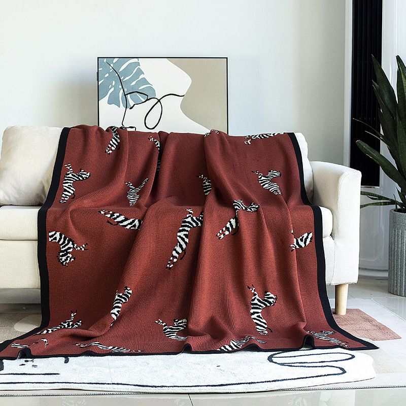 Luxury Retro Style Zebra Jacquard Blanket Living Room Sofa Blanket Leisure Blanket Cover Blanket Knitted Blanket Nap Air Conditioning Blanket_maomaolike.com