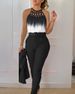 Women's Clothing autumn and summer temperament commuting print cross strap gradient top + solid color slim pants two piece set_maomaolike.com