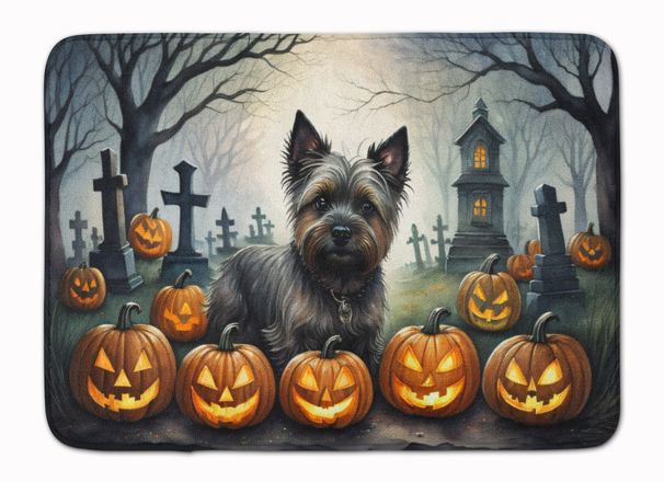 Cairn Terrier Spooky Halloween Memory Foam Kitchen Mat Machine Washable Anti-Fatigue Mat Cushion Comfort Bath Mat Or Kitchen Rug_maomaolike.com