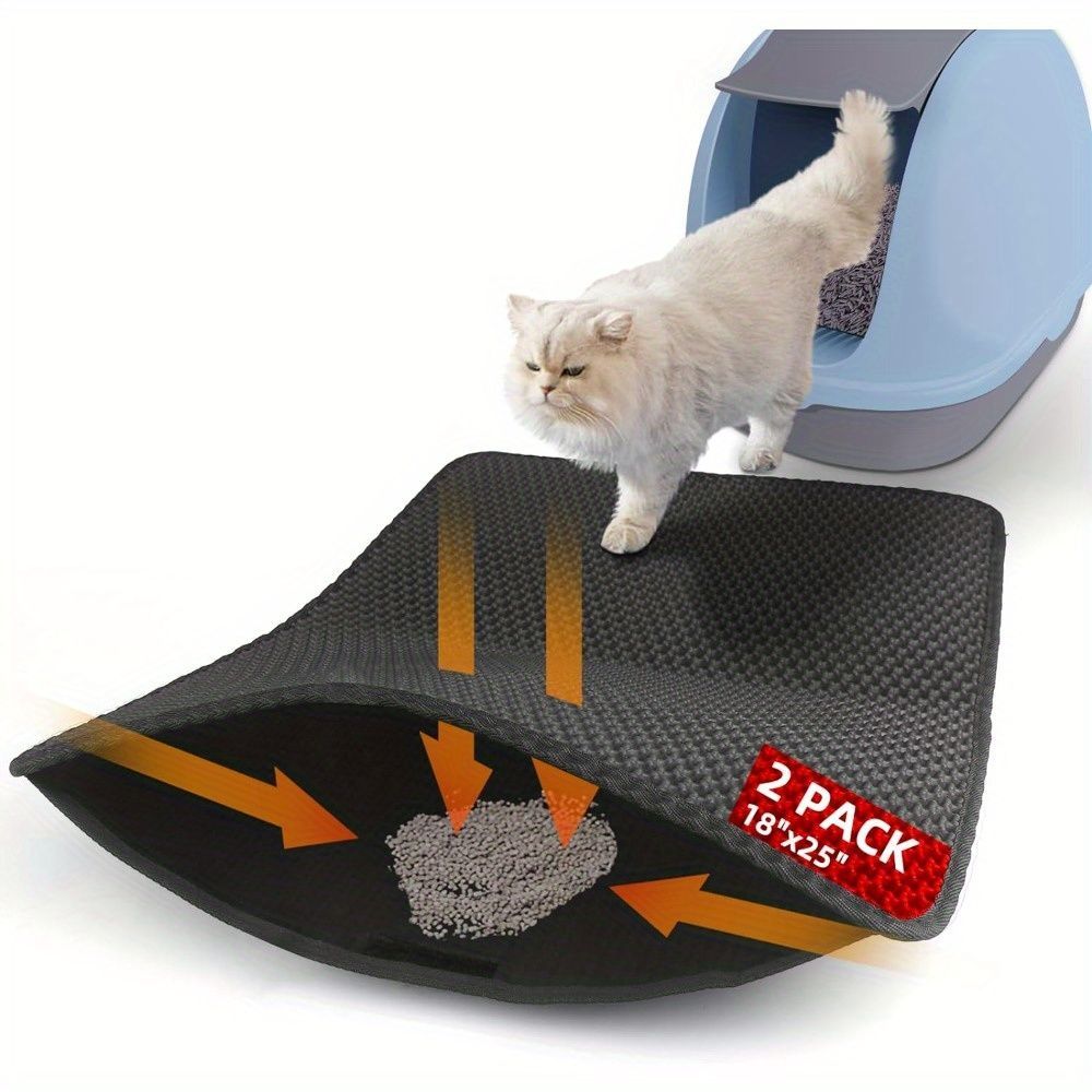 2 Pack Cat Litter Mat Litter Trapping Mat, Honeycomb Double Layer Litter Box Mat, Waterproof Leakproof Washable Easy Clean, Anti-Slip, Scatter Control, No Phthalate, Scratch Resistant,_maomaolike.com