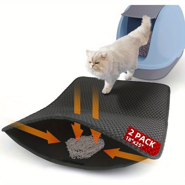 2 Pack Cat Litter Mat Litter Trapping Mat, Honeycomb Double Layer Litter Box Mat, Waterproof Leakproof Washable Easy Clean, Anti-Slip, Scatter Control, No Phthalate, Scratch Resistant,_maomaolike.com
