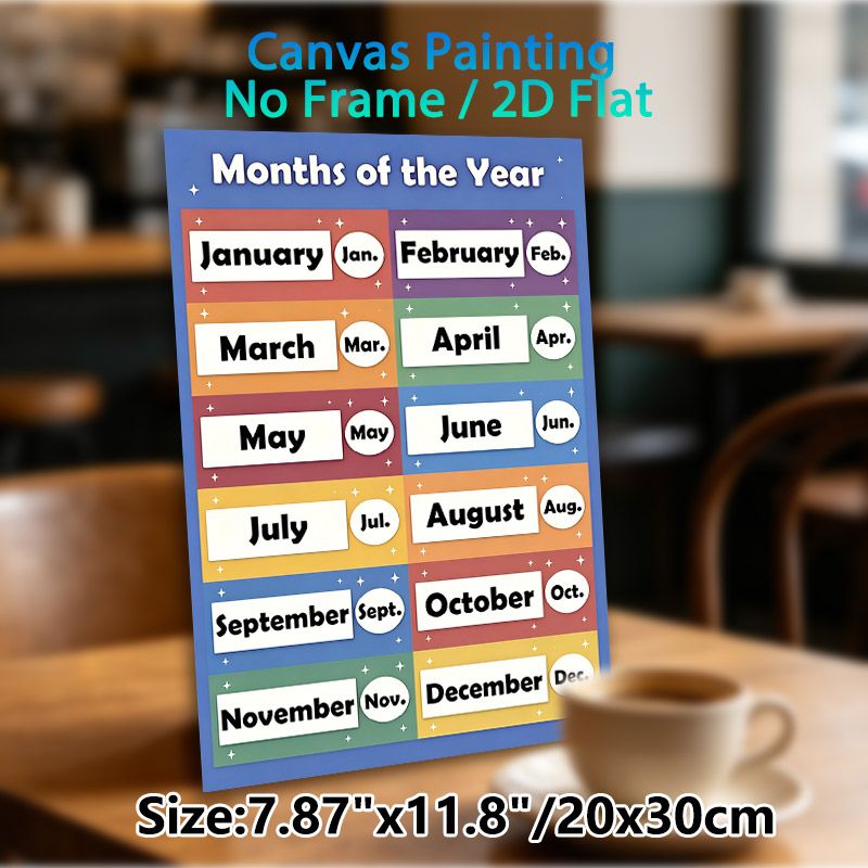 Months Of The Year Painting Poster, Vibrant Block-style Monthly Chart Poster, Educational Design For Learning Full And Abbreviated Month Names, Ideal_maomaolike.com