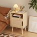 22.83" H Rattan Nightstand, Side Table With Door Open Shelf,Accent Bedside End Table With Solid Wood Legs For Bedroom, Dorm And Small Spaces_maomaolike.com