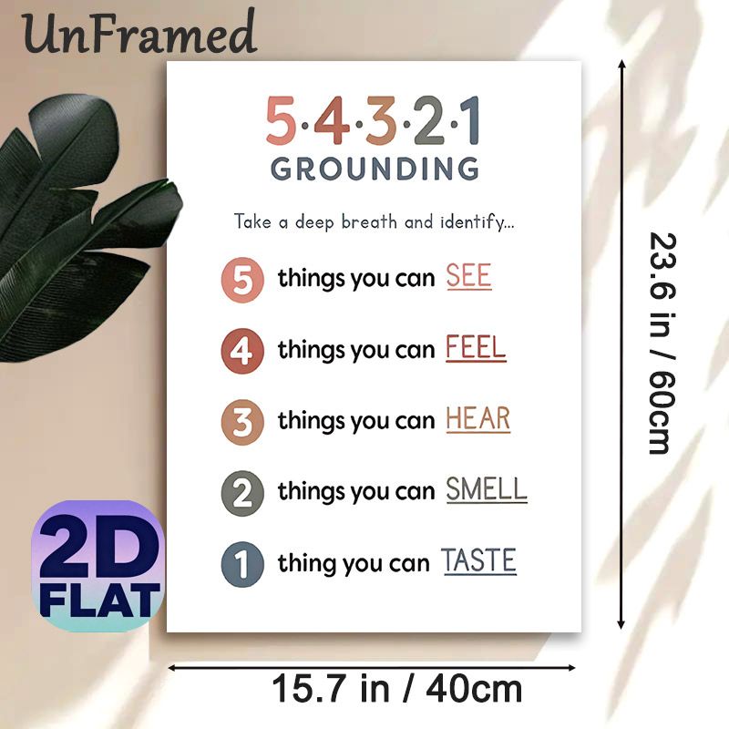 5-4-3-2-1 Grounding Painting Poster, Minimalist Neutral-toned Typographic Poster, Practical Emotional Regulation Guide Suitable For Office, Therapy_maomaolike.com
