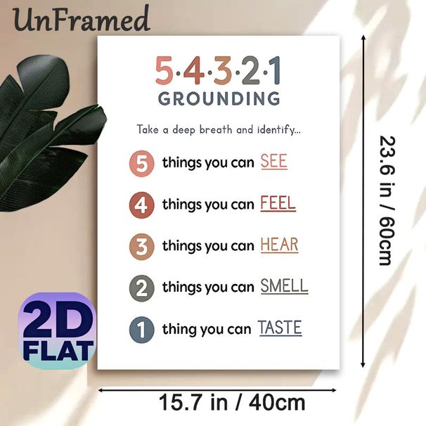 5-4-3-2-1 Grounding Painting Poster, Minimalist Neutral-toned Typographic Poster, Practical Emotional Regulation Guide Suitable For Office, Therapy_maomaolike.com