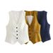 Women's Clothing Linen double-breasted women's blazer + vest and vest + linen straight pants suit_maomaolike.com