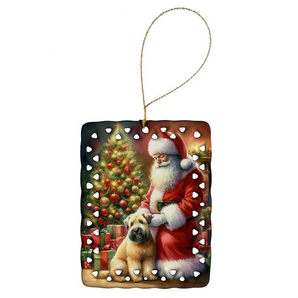 Wheaten Terrier And Santa Claus Porcelain Ornament Christmas Tree Hanging Decorations For Home Christmas Holiday, Rectangle, Gift, Multicolor_maomaolike.com